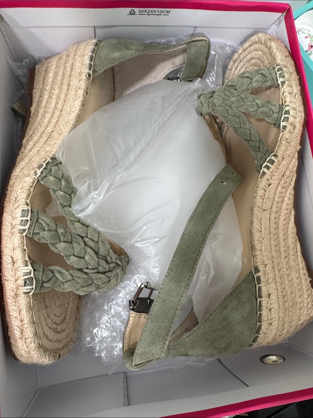 Vince Camuto Olive Green Suede Braided Espadrille Wedge Sandals